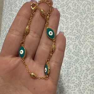 Gold-Tone Teal Evil Eye Chain Bracelet - Women Jewelry